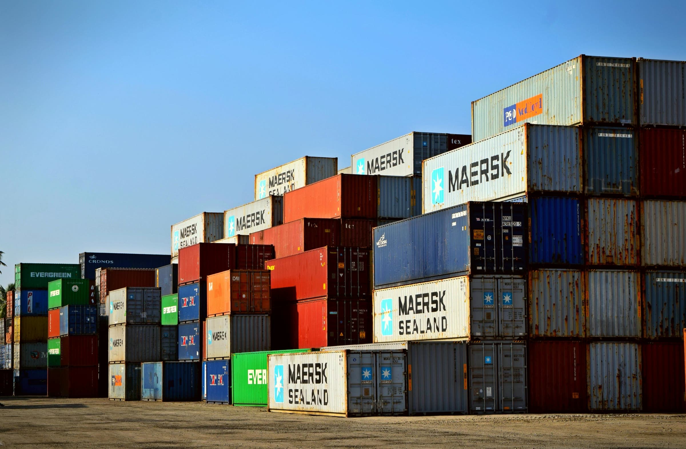 Stacked shipping containers at port